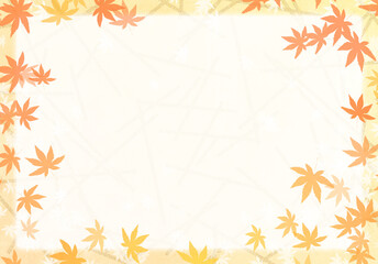 Obraz premium 紅葉のフレーム 背景素材 秋 和柄 枠 オレンジ 黄色 明るい もみじ