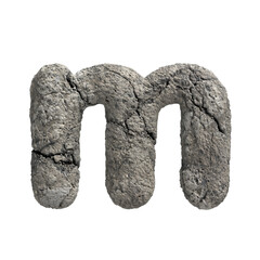 fractured rock letter M - Small 3d porous stone font isolated on white background. This alphabet is perfect for creative illustrations related but not limited to Nature, Environment, Erosion...