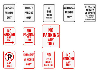 Set Collections parking  warning sign template design vector illustration 12 x 18 inch