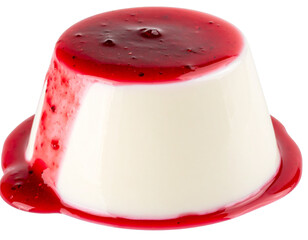 Delicious panna cotta dessert with red berry sauce, isolated on transparent background, high detail, close up
