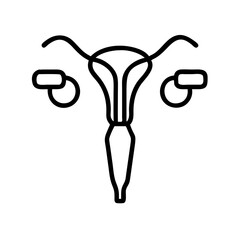 Uterus and contraceptive pills icon in black line art