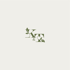 organic leaf logo bold initial concept letter luxury wedding monogram design KT