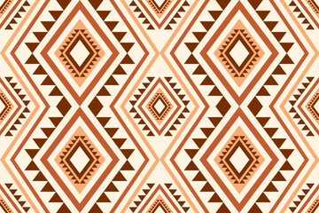 Seamless geometric pattern featuring brown and orange rhombuses and triangles on a cream background Earthy abstract