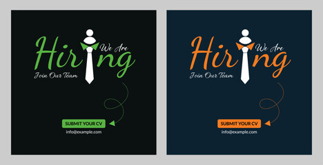 We are hiring job vacancy social media post banner design template with green color. We are hiring job vacancy square web banner design.