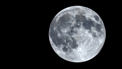 Obraz premium Luna llena satélite terrestre sobre un cielo negro de noche en el dia internacional de la luna