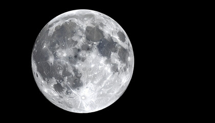 Obraz premium Luna llena satélite terrestre sobre un cielo negro de noche en el dia internacional de la luna