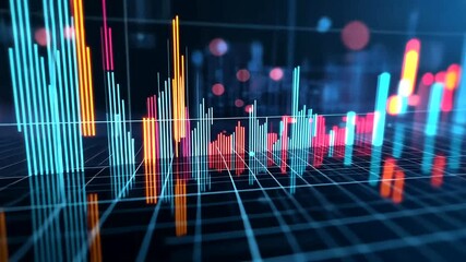 Abstract Digital Graph Animation with Financial Data and Network Connections Background - Powered by Adobe
