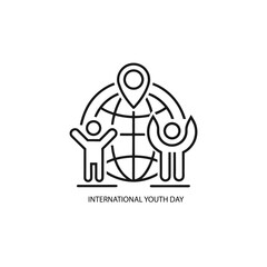Global youth day celebration with people and location pin icon isolated on white background