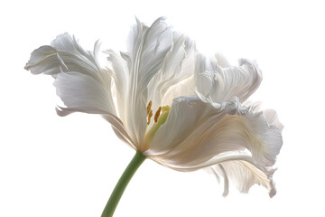 Close-up white tulip flower isolated with a black background; for print media