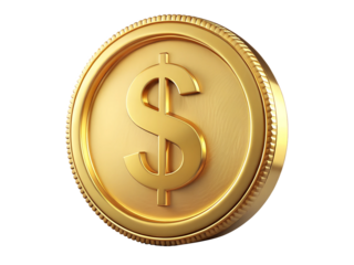 Photo of gold dollar coin isolated on transparent background