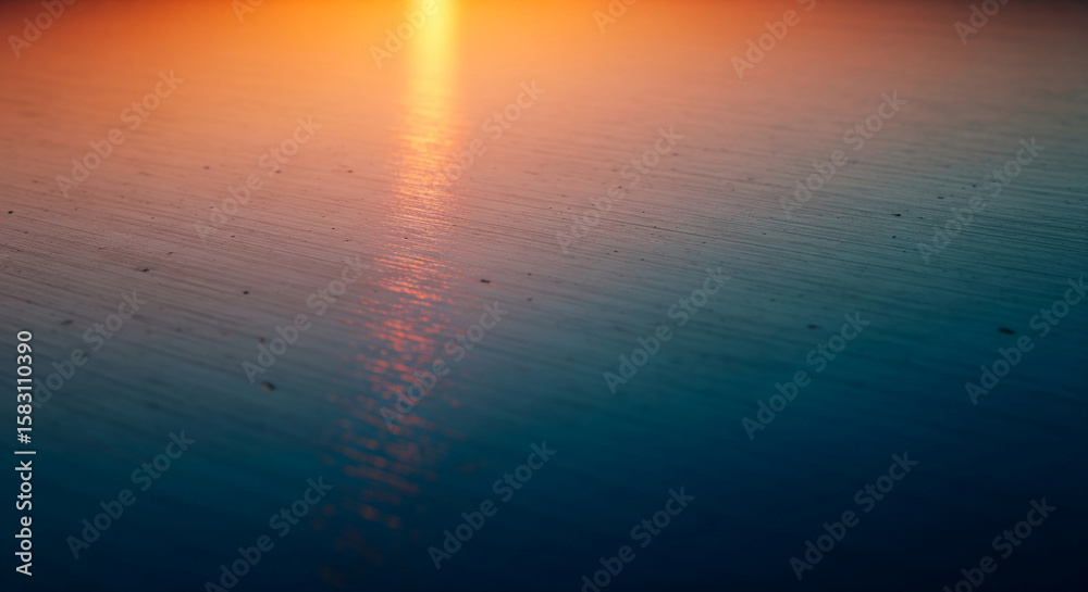 Poster Sunset reflection on textured surface, gradient from orange to teal, creating a serene and calming visual effect, ideal for background or design element