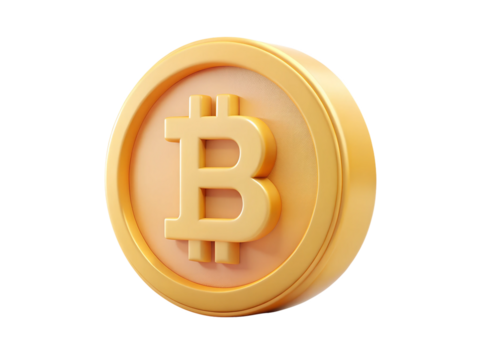 Photo of a cute bitcoin symbol isolated on transparent background