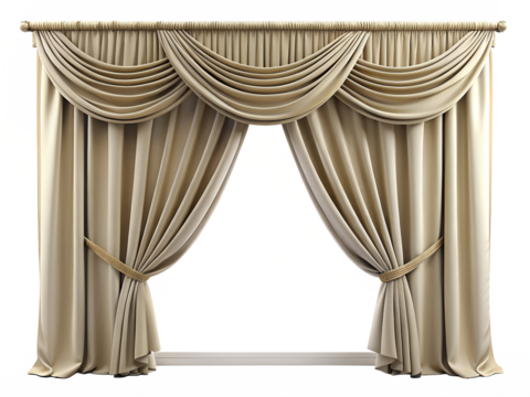 Photo of elegant beige curtains with swags isolated on white isolated on transparent background