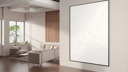Frame mockup, ISO A paper size. Living room wall poster mockup. Interior mockup with house background. Modern interior design. 3D render