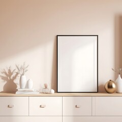 Frame mockup, ISO A paper size. Living room wall poster mockup. Interior mockup with house background. Modern interior design. 3D render