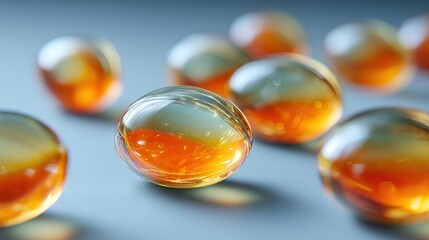 Amber Translucent Capsule Core with Sunlight Reflection Emphasizing Metabolic Activation and Mitochondrial Energy Boost