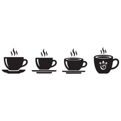 Fototapeta premium Elegant Coffee Cup Illustrations Black and White Designs Showcasing a Variety of Coffee Cups and Plates with Steam