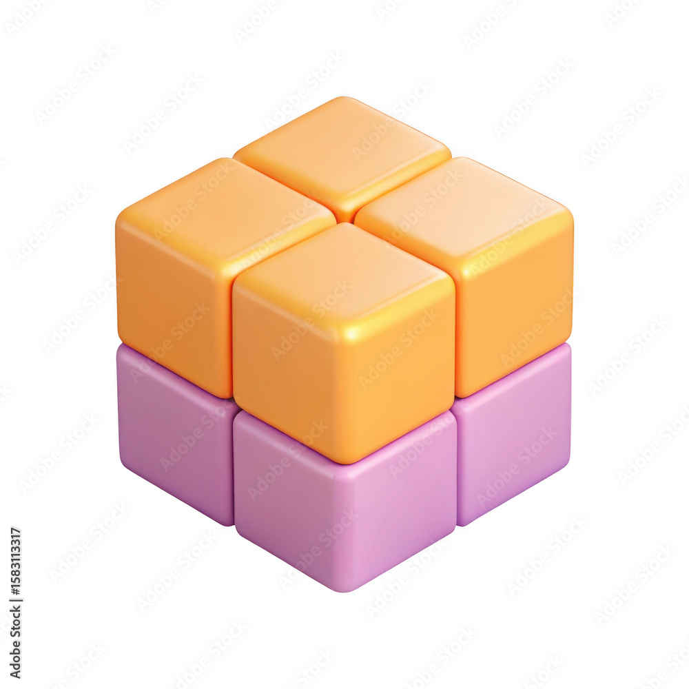 Wall mural 3d stacked cubes with rounded edges isolated on transparent background