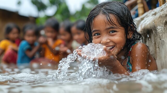 People accessing clean drinking water using purification systems and sanitation facilities in remote villages promoting hygiene sustainability and health improvement worldwide