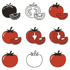 Tomato Visual Medley A Collection of Illustrated Tomatoes Depicting Various Styles and Compositions of Whole and Sliced Fruit