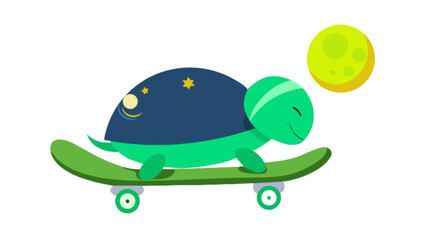 Cute cartoon turtle on skateboard vector illustration for kids and animal lovers design element vector