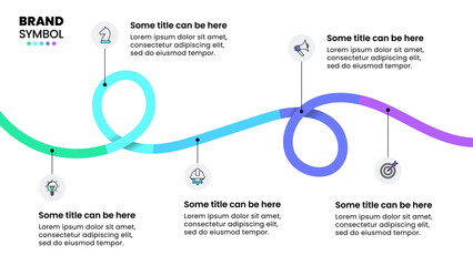 Infographic template. Abstract horizontal line with 5 steps