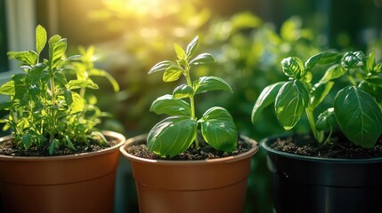 Organic herb growing scenes with rosemary mint basil and thyme cultivated in pots garden beds or greenhouses promoting natural cooking ingredients and sustainability