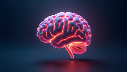 Red Glowing Human Brain Illustration: A vibrant red, glowing illustration of the human brain, symbolizing thought or neurological health.