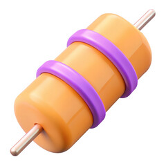 3d orange popsicle with purple stripes isolated on transparent background