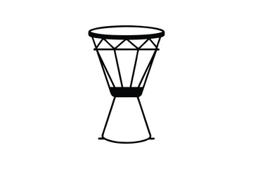 Striking Black and White Djembe Drum Illustration with Detailed Rope Design and Unique Silhouette Style silhouette This image features djembe drum