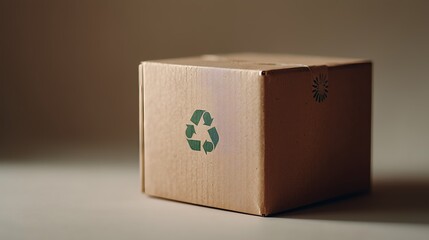 Obraz premium Cardboard box displays recycling symbol, highlighting sustainable packaging. Perfect for eco-friendly, environmentally conscious marketing campaigns.