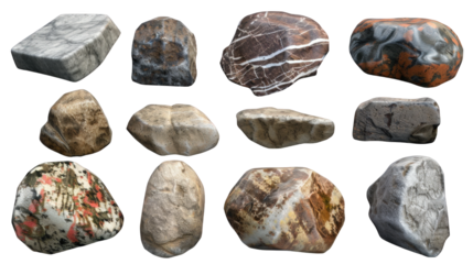 Set of Stones Isolated on Transparent Background