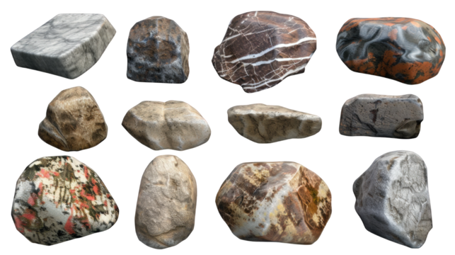 Set of Stones Isolated on Transparent Background