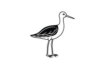 Fototapeta premium Elegant Black and White Stilt Bird Illustration with Long Legs and Beak Standing Gracefully in Silhouette Style silhouette This simple black