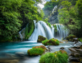 Eine Landschaft mit Wasserfall