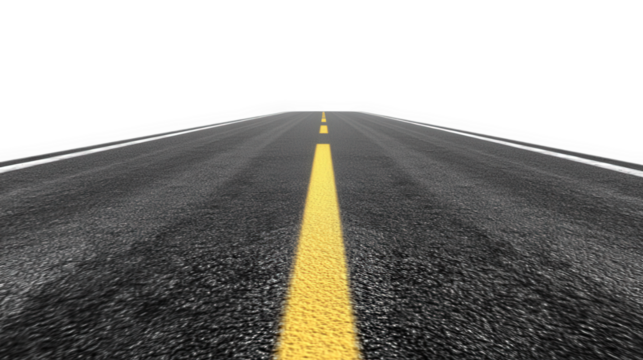Asphalt road with yellow line on transparent background - Powered by Adobe