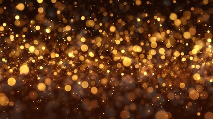 Golden glitter bokeh light dust with sparkling festive christmas particles background