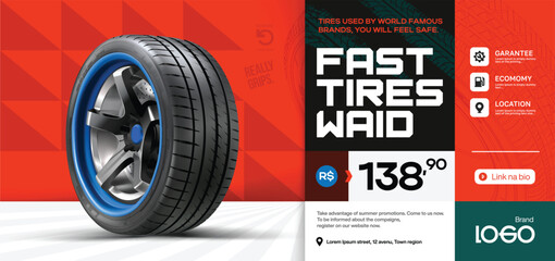 Horizontal advertising banner on the theme of car tires.