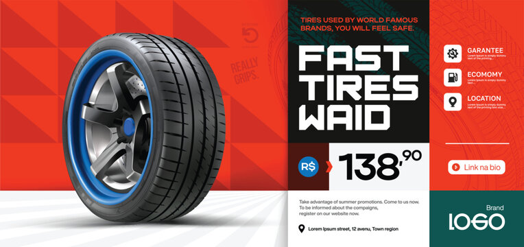 Horizontal advertising banner on the theme of car tires.