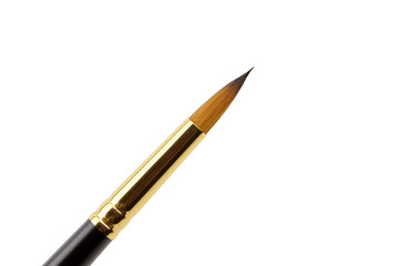 High-quality paintbrush with a fine tip and gold ferrule, showcasing craftsmanship and precision,...