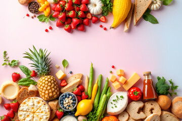 Fresh Food Flat Lay Healthy Eating Colorful Food Border Copy Space