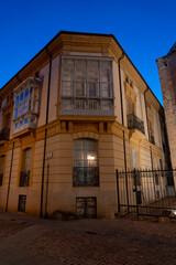 Historical building at dusk in Zamora, Castilla y Leon, Spain showcasing architectural details and street ambiance