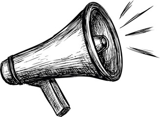 Hand-drawn sketch of a megaphone with sound lines emitting
