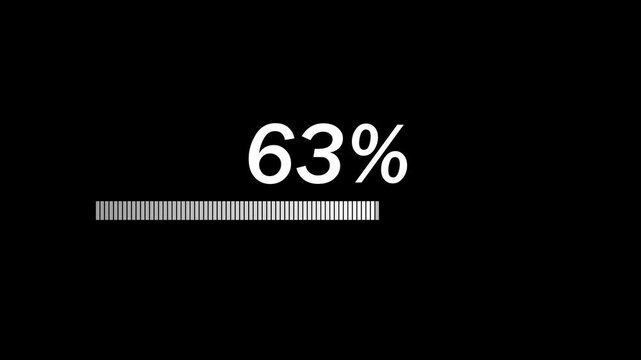 White progress bar animation showing numeric percentage on dark backdrop. Animated percentage counting up to forty two percent progress bar on black background. Percentage loading bar graphic.