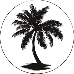Silhouette of a palm tree inside a circle