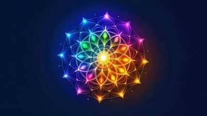 Colorful glowing mandala with intricate geometric pattern and soft pulsing light dark background creating vibrant abstract symmetry full of radiant - Powered by Adobe