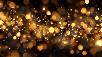 Golden glitter bokeh light dust with sparkling festive christmas particles background