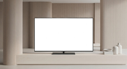 Fototapeta premium Minimalist Modern Living Room with Wall-Mounted TV Mockup.
