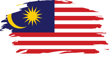 Artistic brush stroke style Malaysia national flag with crescent moon and star on striped background

