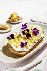 bruschetta with cottage cheese, pear, walnut and honey